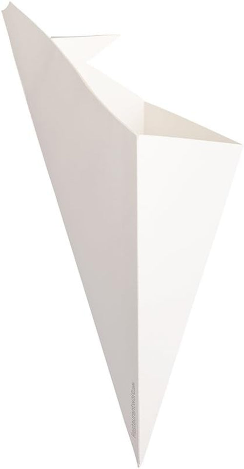 Cone Tek 15 Inch French Fry Cones 100 Recyclable Food Cones - Built-In Sauce Cup Grease-Resistant Lining White Paper Snack Cones for Appetizers and Charcuterie