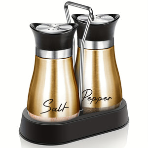 2Pcs Salt And Pepper Shakers Set With Holder,4 Oz Modern Farmhouse Kitchen Decor And Accessories For Restaurant, Wedding, Housewarming Gifts Refillable Design