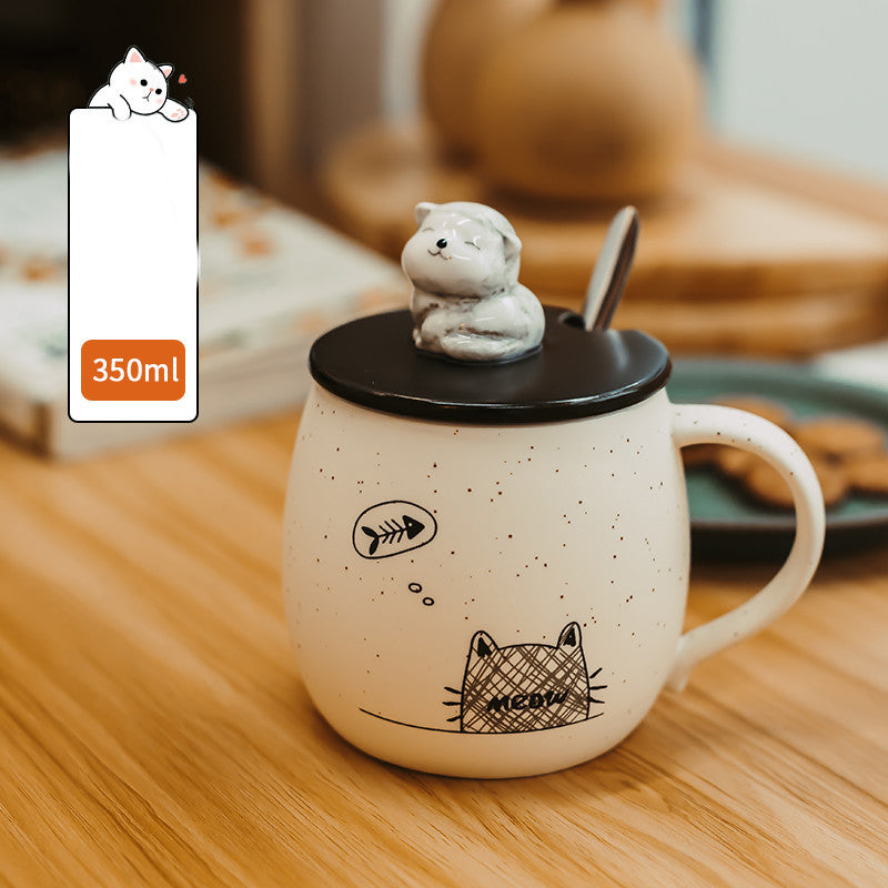 Cute Mark Ceramic Cup Female Coffee Spoon With Lid Cat Home Breakfast