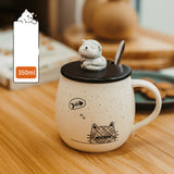 Cute Mark Ceramic Cup Female Coffee Spoon With Lid Cat Home Breakfast