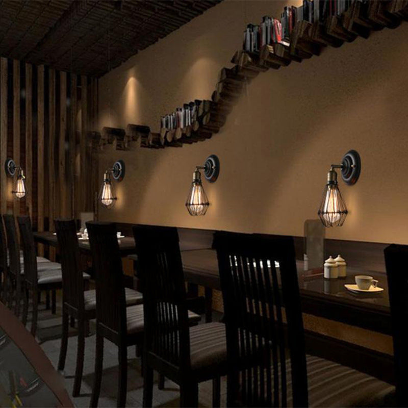 American Industrial Style Wrought Iron Retro Restaurant Bar Aisle Wall Lamp Universal