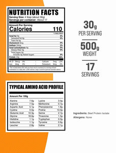 Bulksupplements Beef Protein Isolate Powder - Beef Protein Powder, Dairy Free & Lactose Free - 30G per Serving, 500G (1.1 Lbs)