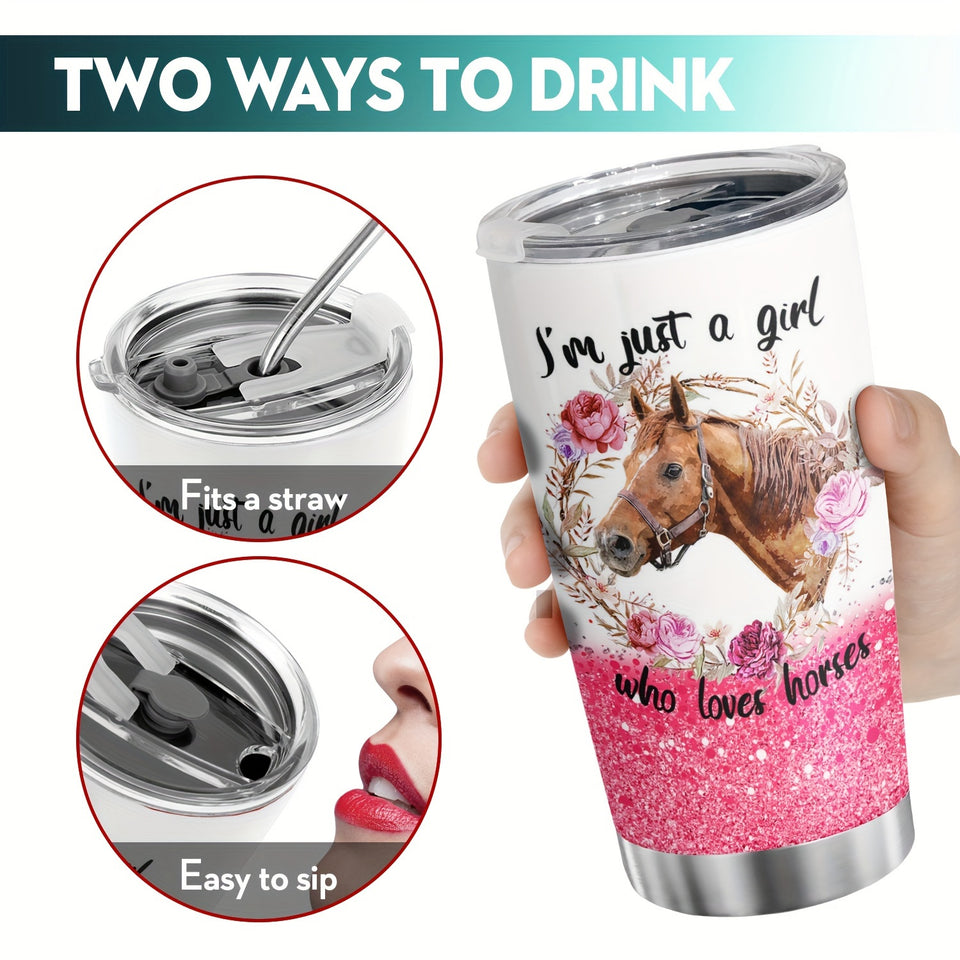 Horse Lover's Insulated Stainless Steel Tumbler with Lid - Double Vacuum Coffee Mug for Home, Office, and Travel - Reusable & Hand Wash Only