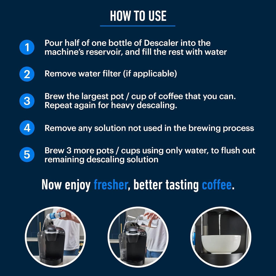 Universal Descaling Solution for Keurig Breville Nespresso & Delonghi (4 Uses) | Coffee Machine Descaler Cleaner | Liquid to Descale Automatic Coffee Makers & Espresso Machines