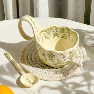 Elegant Green Lily Of The Valley Ceramic Mug - Hand-Wash Only, Reusable Coffee & Milk Cup For Home And Restaurant Use