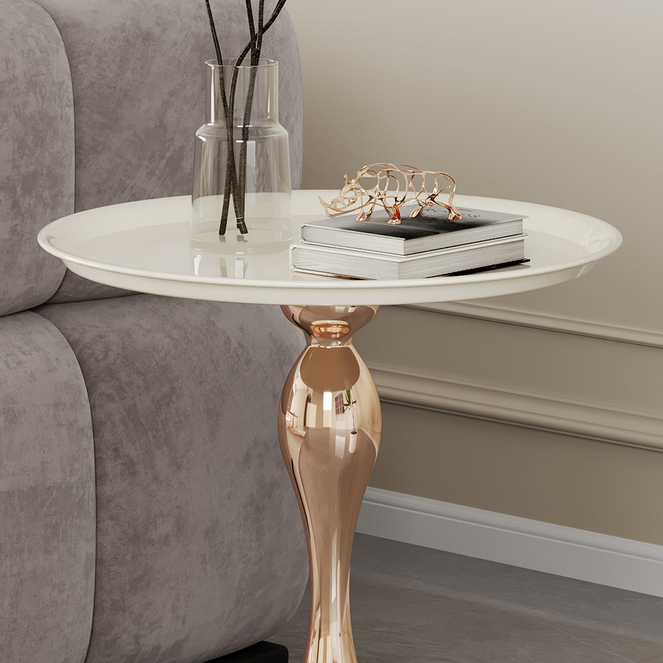 Round Small Metal Side Table, Mid Century End Table, Vintage Pedestal Accent Coffee Table for Small Spaces, Living Room, Bedroom Balcony and Office