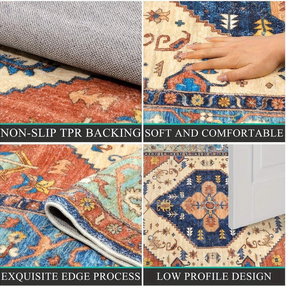 1pc Black Golden Large Flower High-end Rug Large Flower Pattern Retro Texture Premium Home Style Floor Mat Non-slip Kitchen Mat, Hotel Coffee Shop Bar Living Room Bedroom Decorative Rug, Waterproof Comfortable Mat