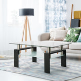 1pc JESAHAI Rectangle Glass Coffee Table, Clear Tempered Glass Side Center Tables with Black Metal Legs for Living Room