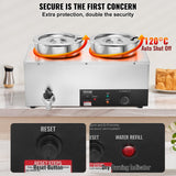 VEVOR Electric Soup Warmer, Dual 7.4QT Stainless Steel Round Pot Adjustable Temp, 1200W Commercial Bain Marie With Anti-dry Burn And Reset Button, Soup Station For Restaurant, Buffet, Silver