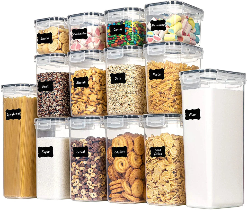 Airtight 14Pcs Food Storage Container Set - for Cereal, Sugar, Snacks & Rice