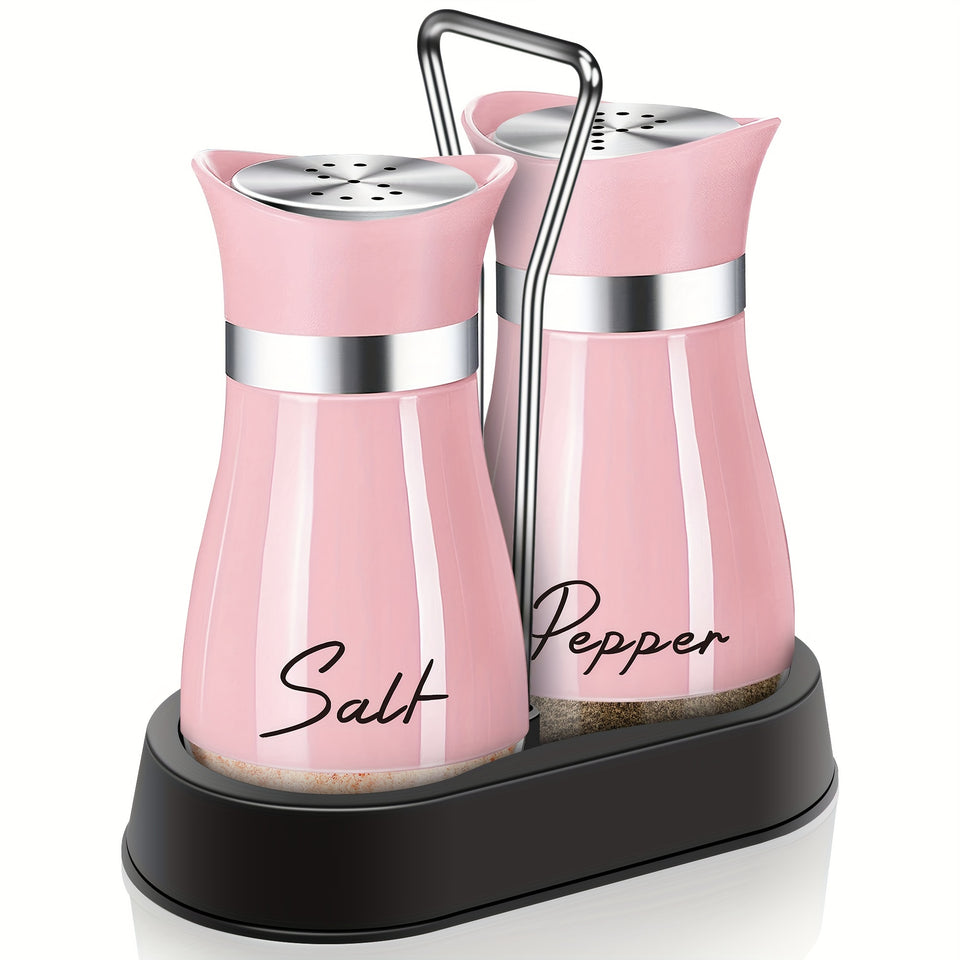 2Pcs Salt And Pepper Shakers Set With Holder,4 Oz Modern Farmhouse Kitchen Decor And Accessories For Restaurant, Wedding, Housewarming Gifts Refillable Design