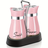2Pcs Salt And Pepper Shakers Set With Holder,4 Oz Modern Farmhouse Kitchen Decor And Accessories For Restaurant, Wedding, Housewarming Gifts Refillable Design