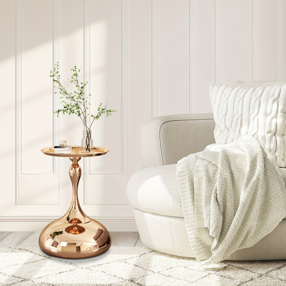 Round Small Metal Side Table, Mid Century End Table, Vintage Pedestal Accent Coffee Table for Small Spaces, Living Room, Bedroom Balcony and Office