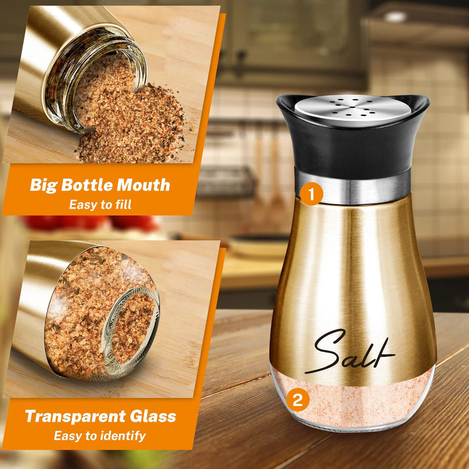 2Pcs Salt And Pepper Shakers Set With Holder,4 Oz Modern Farmhouse Kitchen Decor And Accessories For Restaurant, Wedding, Housewarming Gifts Refillable Design