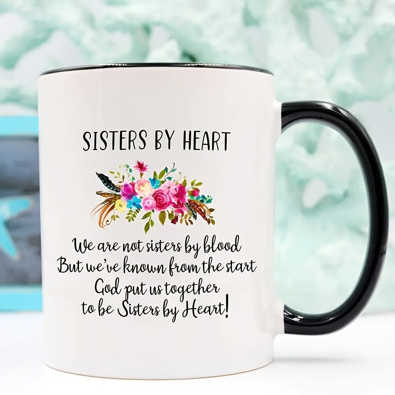 1PC, Vibrant Sisters By Heart Ceramic Coffee Cup - 11oz Capacity, Perfect for Hot and Cold Beverages, Summer and Winter Drinks, Unique Birthday Gift, Household Kitchenware, Durable, Dishwasher and Microwave Safe