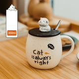 Cute Mark Ceramic Cup Female Coffee Spoon With Lid Cat Home Breakfast