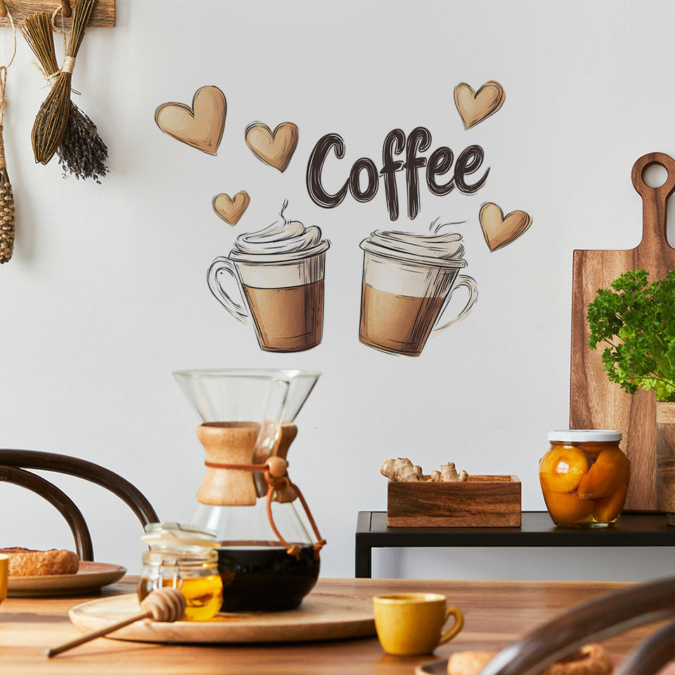 Coffee Drink Love Bedroom Living Room Entrance Wardrobe Dormitory Home Decoration Wallpaper Self-adhesive