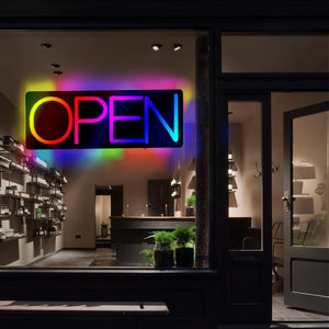 Commercial Open Sign Super Bright LED Neon Light Open Sign Illuminated Open Sign Electric Light Open Commercial Sign Store Window Glass Door Retail Store Bar Salon Restaurant (Multi Color, 16 Inches)
