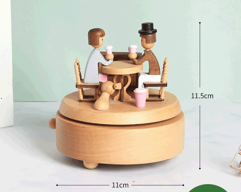 Afternoon Coffee Shop Couple Tanabata Home Decoration Wooden Music Box