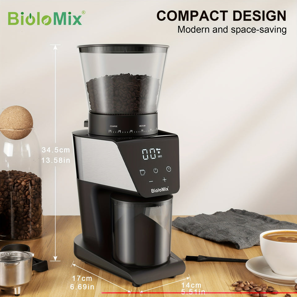 BioloMix Automatic Burr Mill Electric Coffee Grinder With 30 Gears For Espresso American Coffee Pour Over Visual Bean Storage