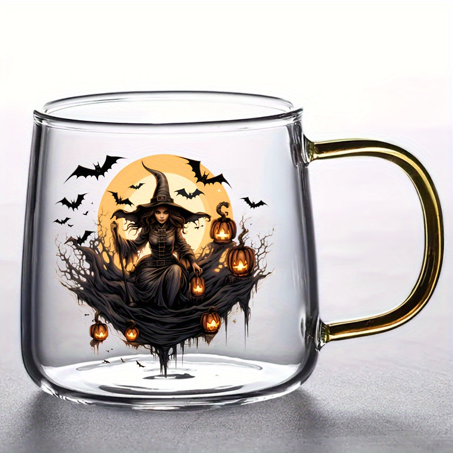 Halloween Witch & Bats PVC Decorative Stickers, 6PCS Waterproof UV DTF Transfer Decals for Glassware - Ideal for 16OZ Tumblers, Coffee Mugs, Bottles, DIY Art Craft Supplies