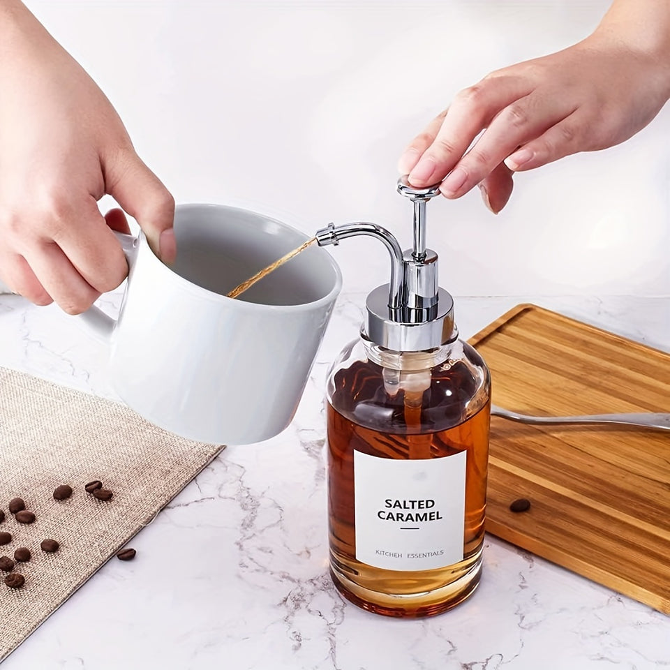 2pcs, Syrup Dispenser Bottle, Coffee Syrup Bottle, Bar Syrup Dispenser Jar, Coffee Pump Dispenser, Oil Dispenser, Glass Syrup Bottle With Pump, Dispenser For Coffee Bar, Glass Syrup Bottle 16.9oz/500ml. Gift For Friends Kitch