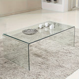 Tempered Glass Coffee, Clear Coffee Table, Waterfall Rectangle Coffee Table for Living Room, Cocktail Tea Table with Rounded Edges