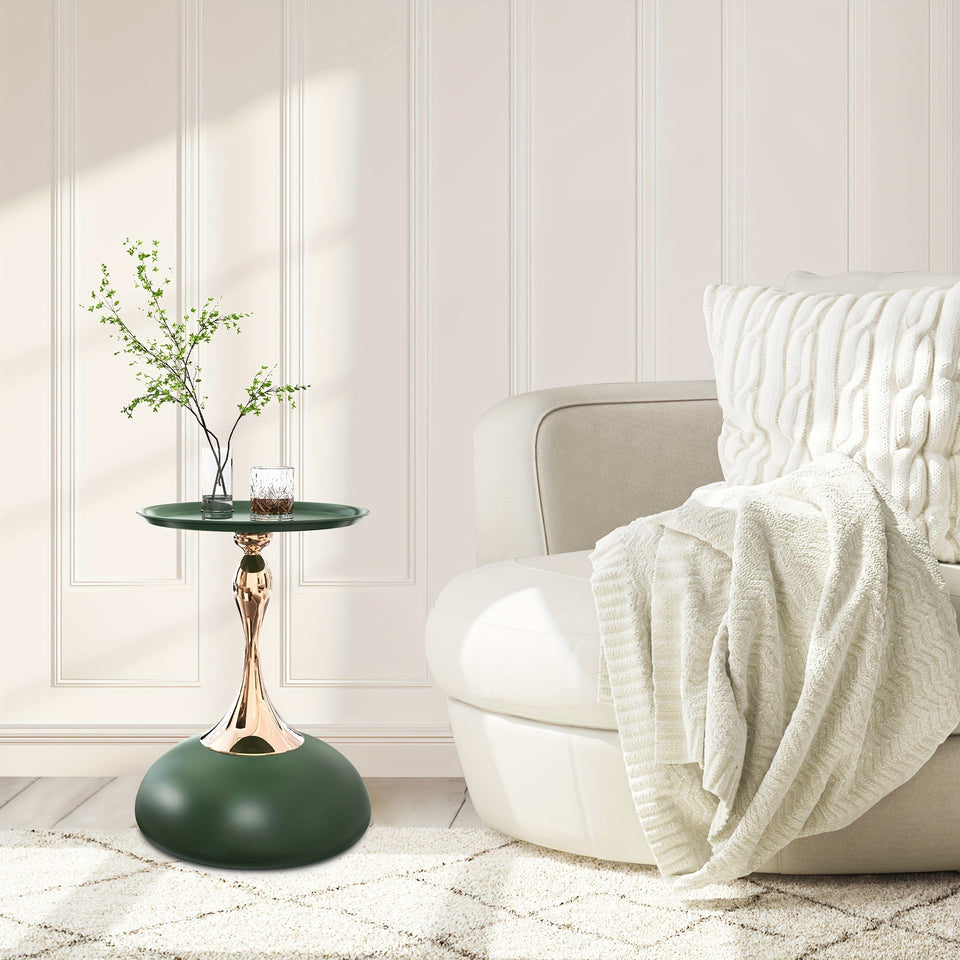 Round Small Metal Side Table, Mid Century End Table, Vintage Pedestal Accent Coffee Table for Small Spaces, Living Room, Bedroom Balcony and Office