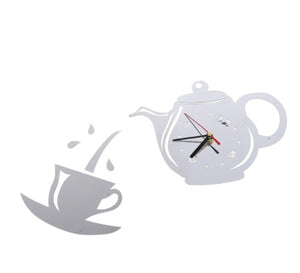 New 3D Acrylic Coffee Cup Creative DIY Acrylic Mirror Wall Clock Wall Sticker Clock Home Decoration