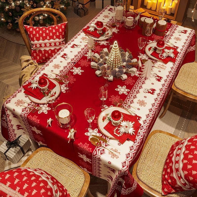 Christmas Red Tablecloth Festive Coffee Table Rectangular
