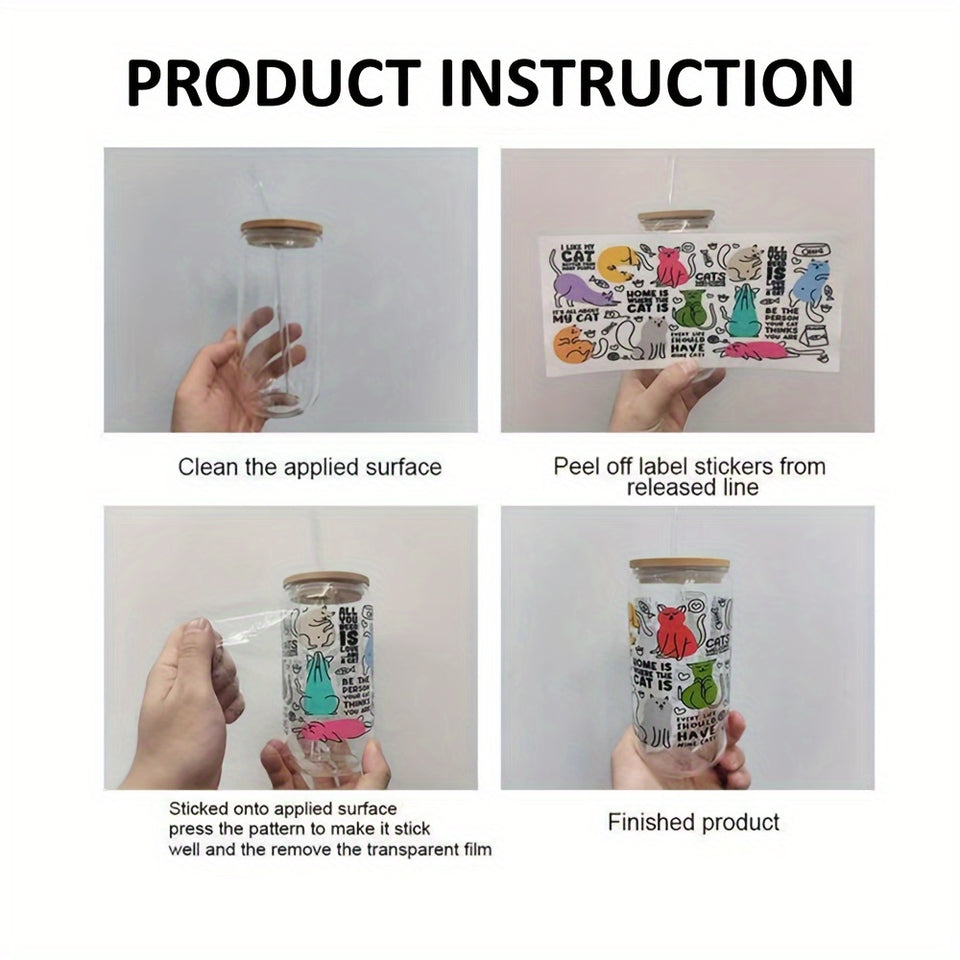 Halloween Witch & Bats PVC Decorative Stickers, 6PCS Waterproof UV DTF Transfer Decals for Glassware - Ideal for 16OZ Tumblers, Coffee Mugs, Bottles, DIY Art Craft Supplies