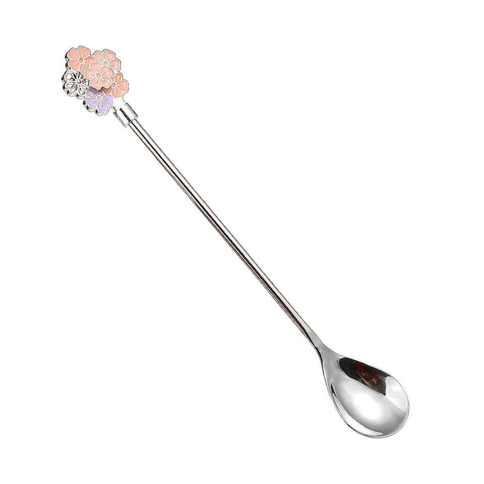 Creative 304 Cherry Blossom Dessert Coffee Cocktail Stirring Ice Spoon Hand Gift