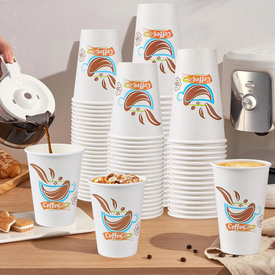 Disposable Paper Cups 12 Oz Hot Cups, 100 Count