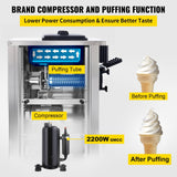 VEVOR Commercial Ice Cream Machine 5.3 To 7.4Gal Per Hour Soft Serve With LED Display Auto Clean 3 Flavors Perfect For Restaurants Snack Bar, 2200W, Sliver