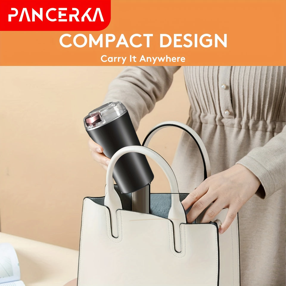 PANCERKA Semi-Automatic Electric Coffee Grinder, Stainless Steel Spice & Nut Mill with One-Touch Push-Button Operation, Reusable Filter, 110-130V US Plug, Includes Integrated Cleaning Brush