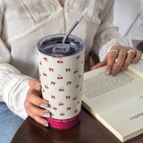 Charming Cherry Bowls Travel Mug: 600ml/20.29OZ, Double-Walled Stainless Steel, Hand Wash Only, Perfect for Coffee, Tea, or Cold Drinks - Great for Travel, Gym, or Outdoor Activities