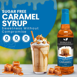 Syruvia Sugar Free Caramel Syrup 25.4 Fl Oz Pack of 3 Zero Calorie Delight