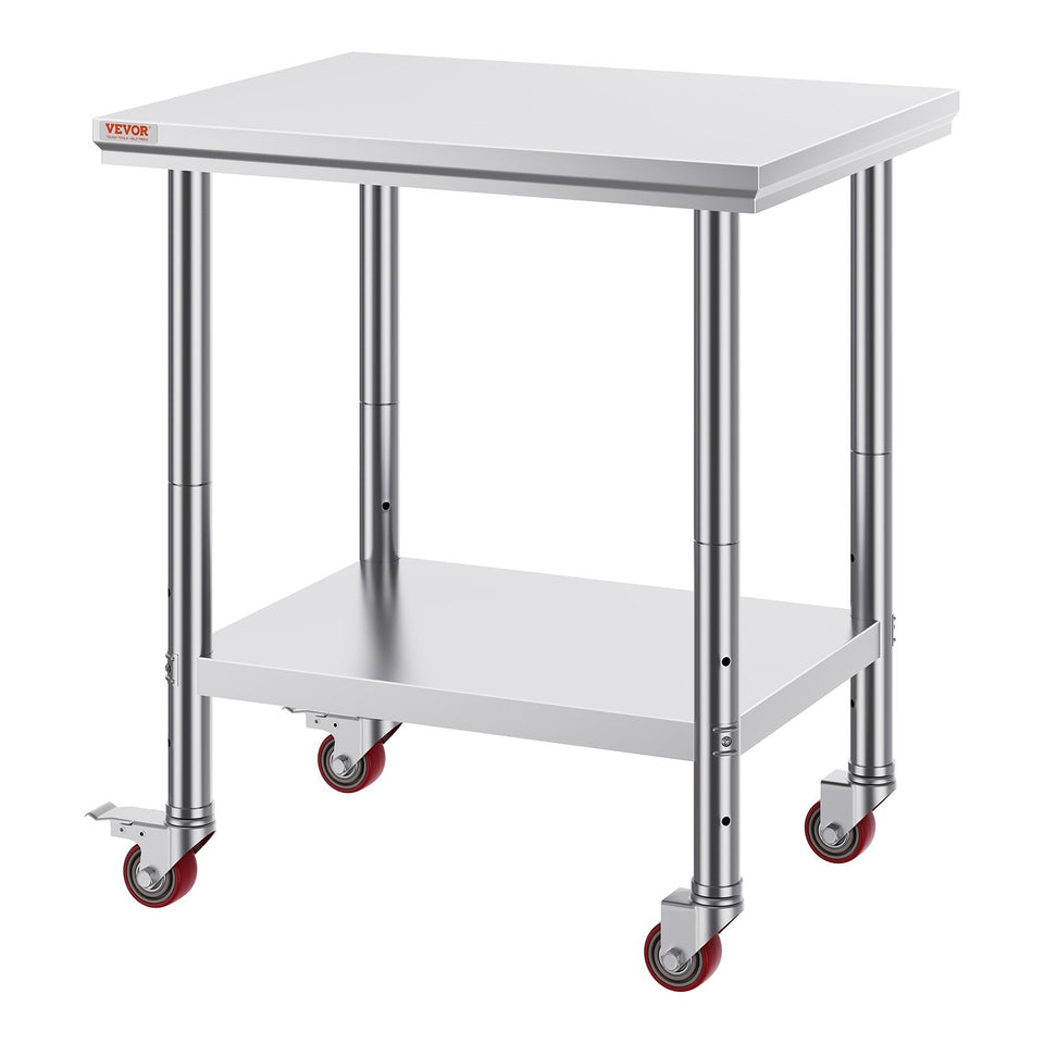 VEVOR Stainless Steel Work Table With Wheels 24 X 30 Prep Table With Casters Heavy Duty Work Table For Commercial Kitchen Restaurant Business  24 X 30 X 33.8 Inch