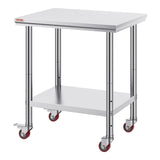 VEVOR Stainless Steel Work Table With Wheels 24 X 30 Prep Table With Casters Heavy Duty Work Table For Commercial Kitchen Restaurant Business  24 X 30 X 33.8 Inch