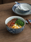 Large Capacity Restaurant Blue Edge Protection High Temperature Porcelain Underglaze Color Rice Bowl
