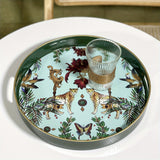 1pc Small Sculpture Decoration, Jungle Leopard Round Decorative Tray, Marbling Plastic Tray With Handles, Modern Vanity Tray And Serving Tray For Ottoman, Coffee Table, Kitchen And Bathroom, 13", Home Decor