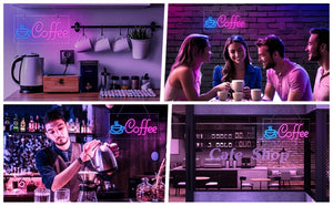 1pc Coffee Neon Sign, Cafe Shop LED Neon Lights USB Powered Wall Decor Cafe Restaurant Shop Window Business Hours Sign, For Cafe, Man Cave, Bar, Home, Kitchen, Living Room, Valentine's Day, Thanksgiving, Wedding, Christmas, H