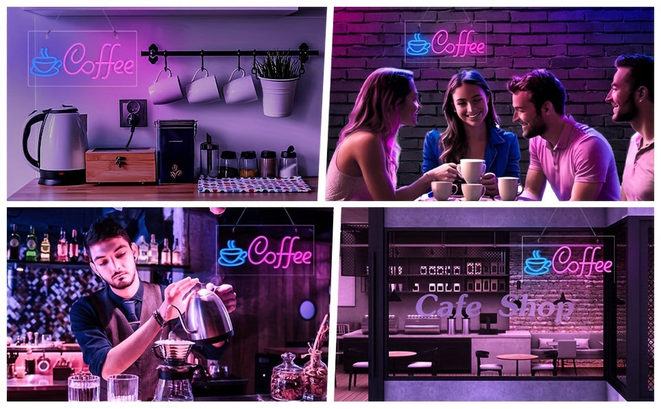 1pc Coffee Neon Sign, Cafe Shop LED Neon Lights USB Powered Wall Decor Cafe Restaurant Shop Window Business Hours Sign, For Cafe, Man Cave, Bar, Home, Kitchen, Living Room, Valentine's Day, Thanksgiving, Wedding, Christmas, H