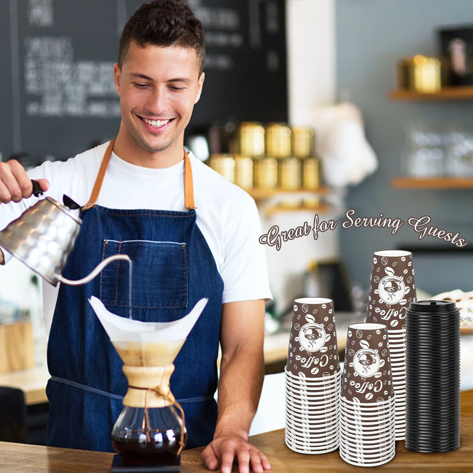 Paper Cups, to Go Hot Cups Disposable Cups with Lids, 12 Oz 50 Count