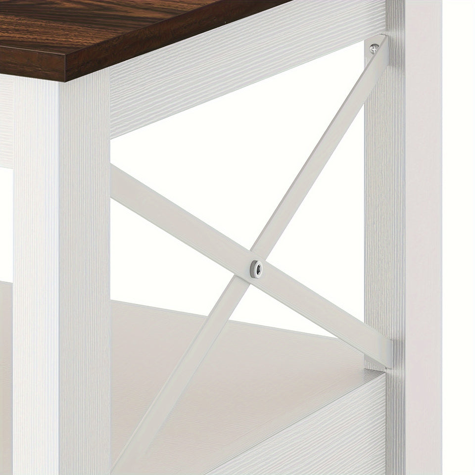 2-Tier Thicken Wood Accent Xelsyo Farmhouse Coffee Table with Open Storage Shelf, Brown and White for Living Room Home Office