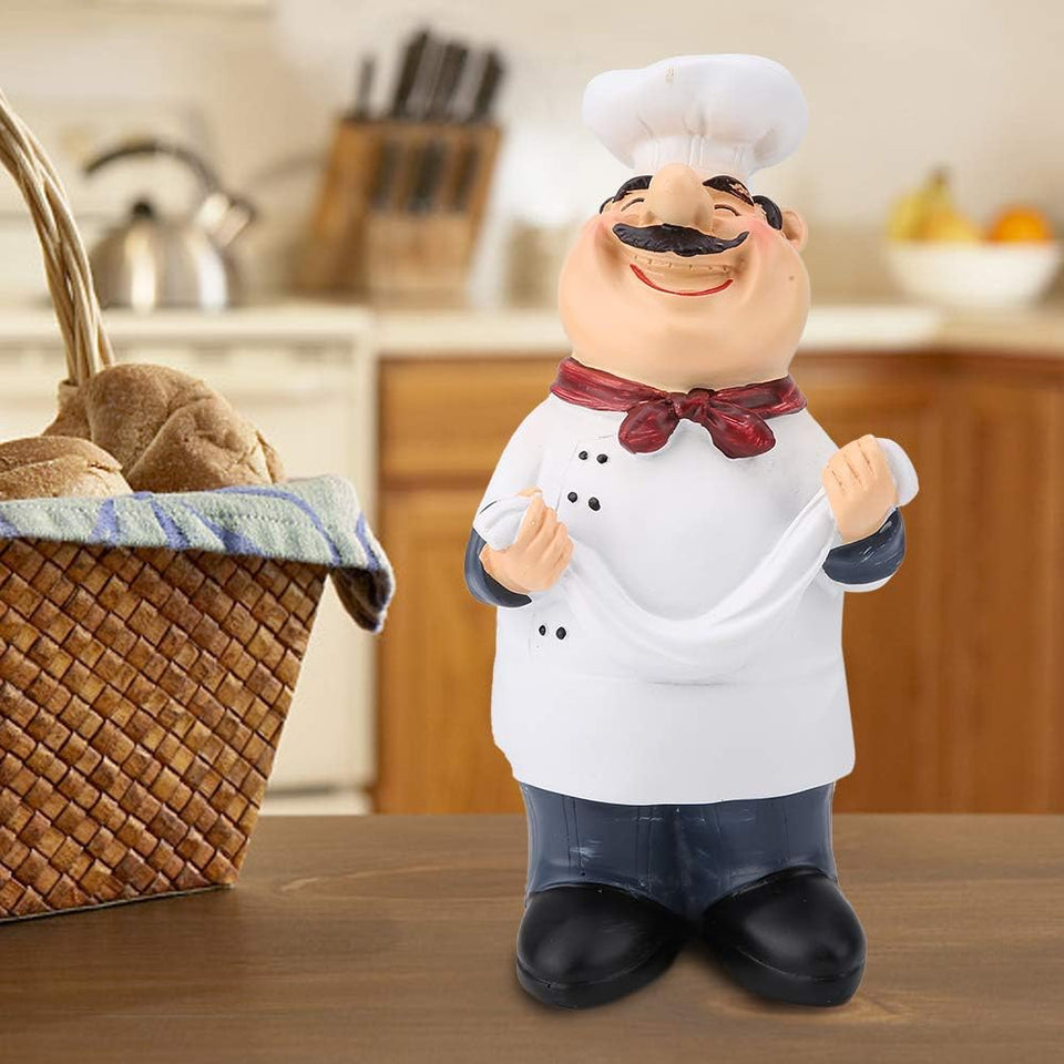 Resin Chef Figurines, Fat Chef Ornament Statue Italian Chef Kitchen Decor for Counter Restaurant Coffee Shop(Holding Noodle)
