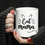 Cat Mom Ceramic Coffee Mug 11oz - Hand Wash Only Insulated Reusable Round Mug for Multipurpose Use, Microwave Safe Cat Mama Gifts for Women