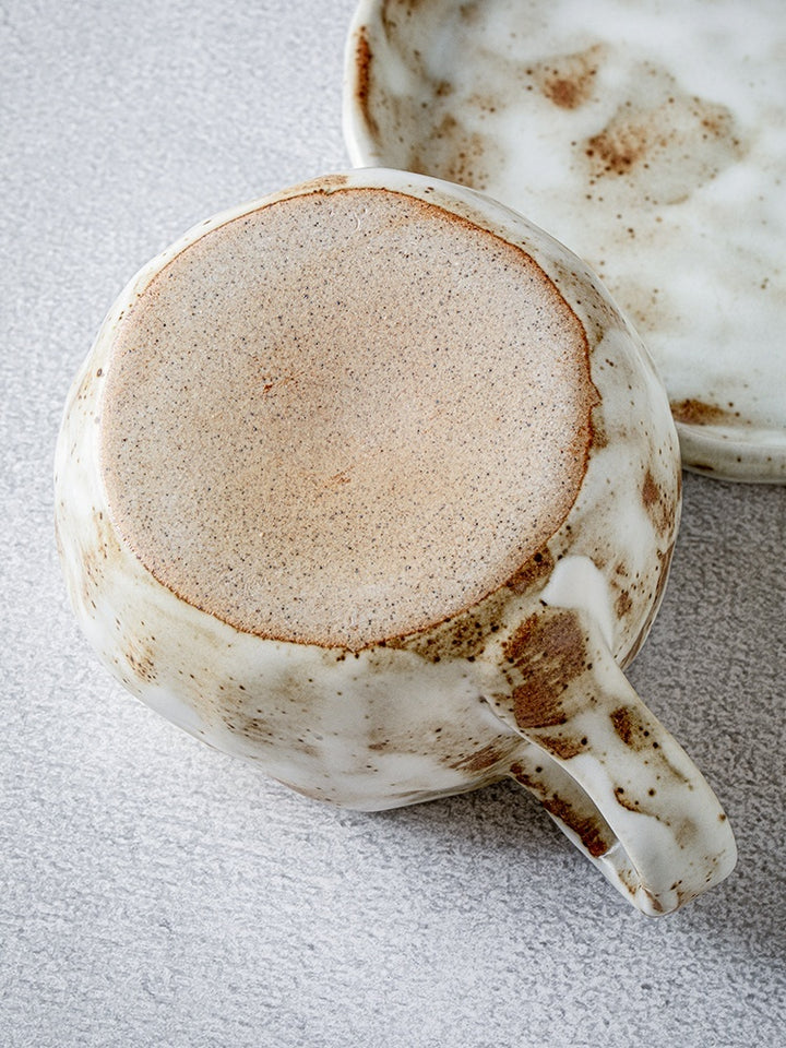 Handmade Stoneware Coffee Coffee Cup, Dish And Spoon Suit Household