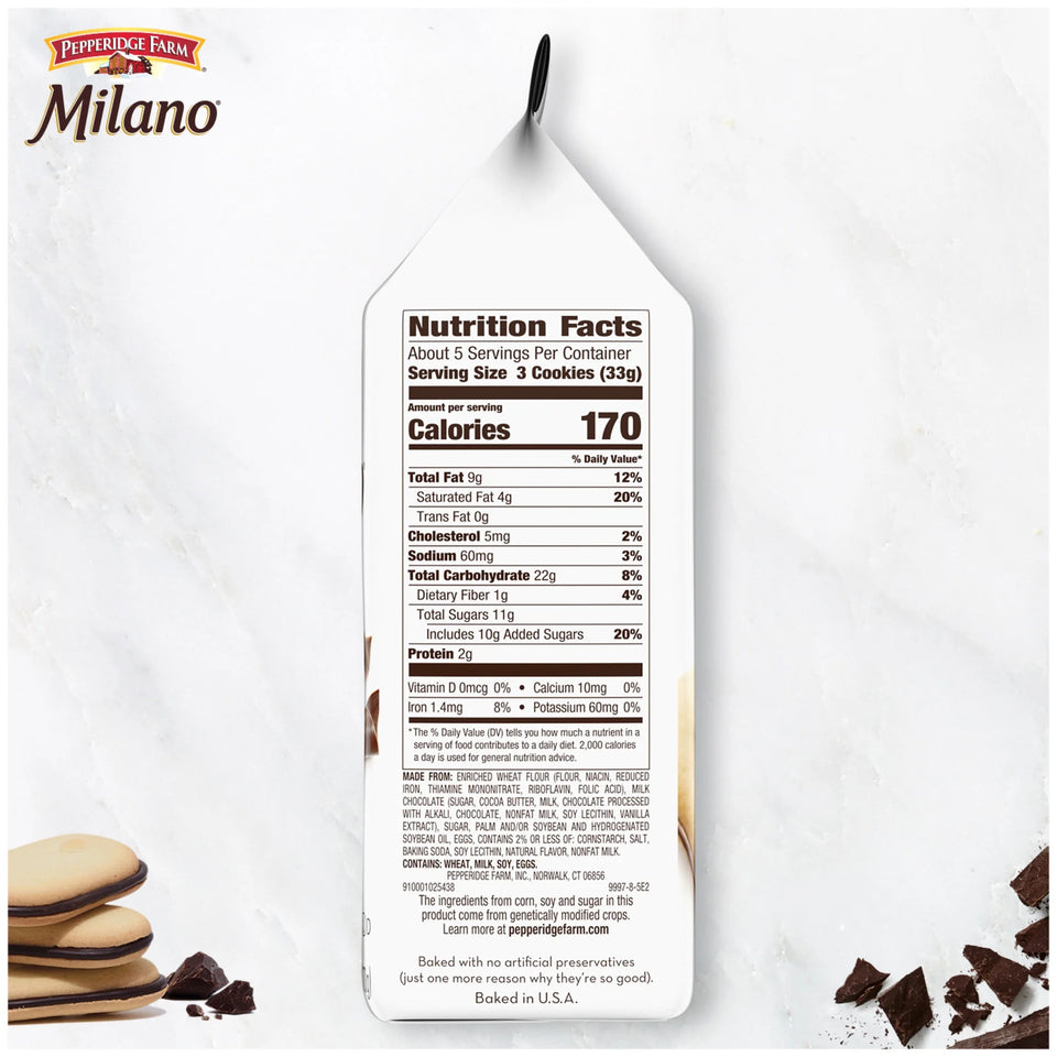 Milano Milk Chocolate Cookies, 6 Oz Bag (15 Cookies)