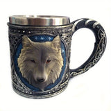 [Wolf Magic Mug] Gray Wolf Celtic Tribe Magic Resin Mug with Stainless Steel Rim | Suitable for Coffee, Tea, Cereal, And Drinks | Perfect for Halloween Parties And Kitchen Decor Featuring Wolf Forest Totem Beer Cup for Bar De